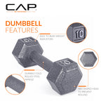 Cap Barbell Cast Iron Hex Dumbbell, Single, 15 Lb