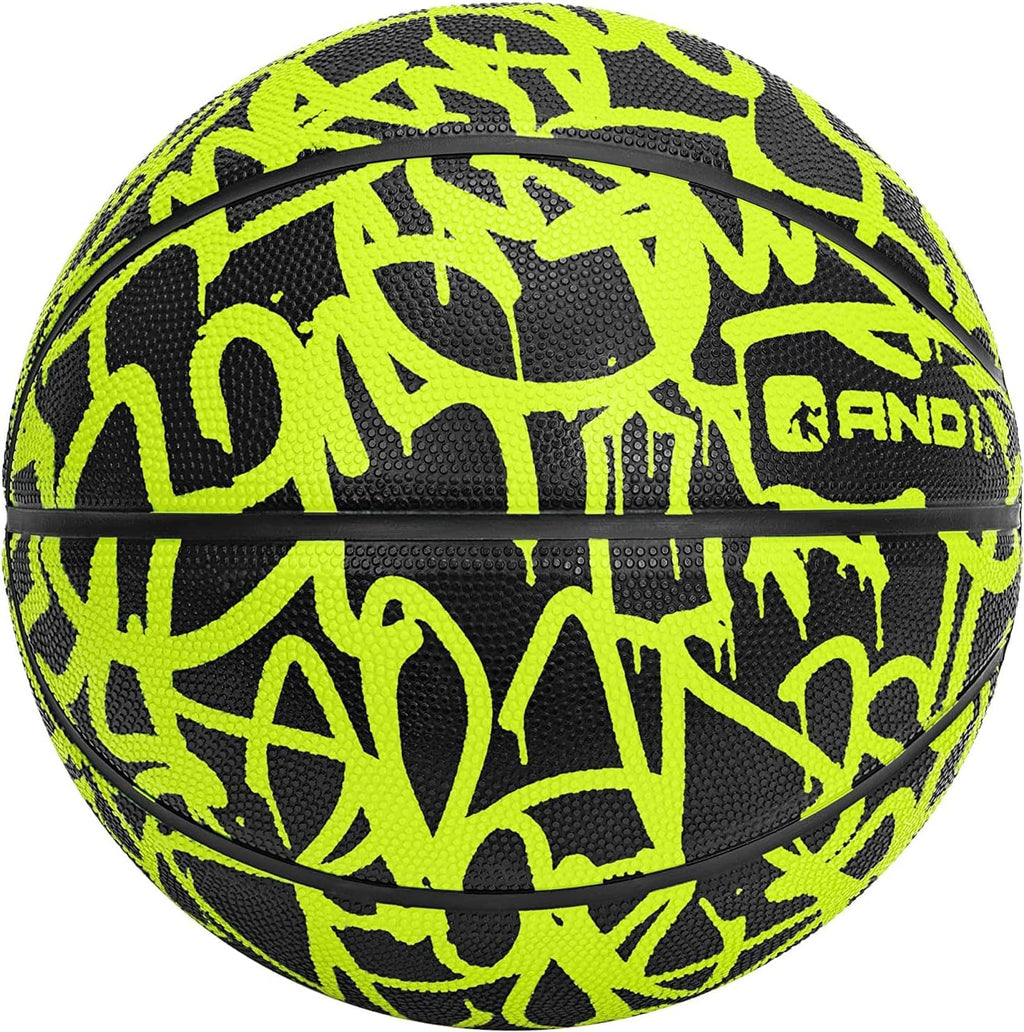 AND1 Fantom Graffiti Rubber Basketball Game Ready, 27.5 Inches, Youth Size 5, Made for Indoor and Outdoor, Sold Deflated (Pump N