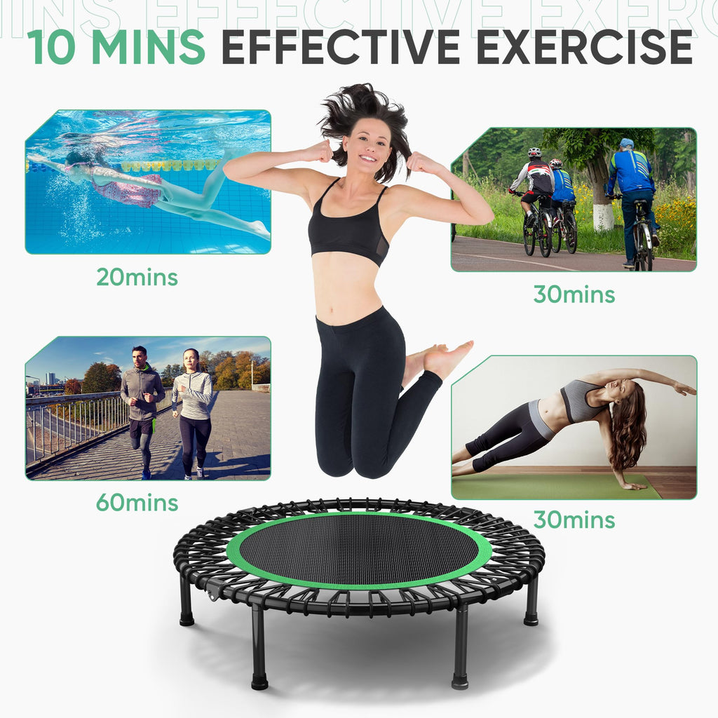 Hyd-Parts 40 Foldable Fitness Trampoline For Adults With 32 Bungee Cords 450Lbs, Portable Exercise Mini Trampoline, Small Reboun
