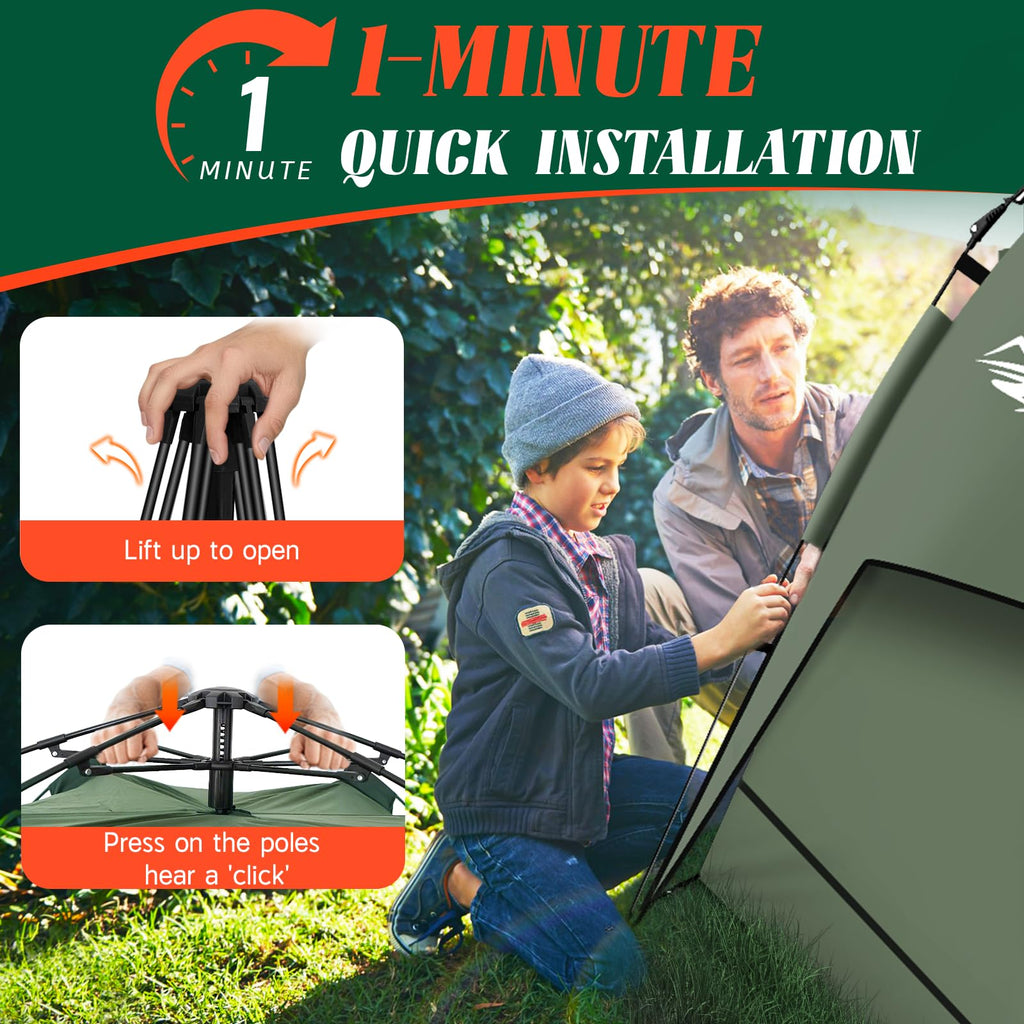 Pop Up Tents For Camping,2-3 Person Tent Easy Setup,Waterproof & Windproof Camping Tents, 60S Instant Double Layer Tent For Trek