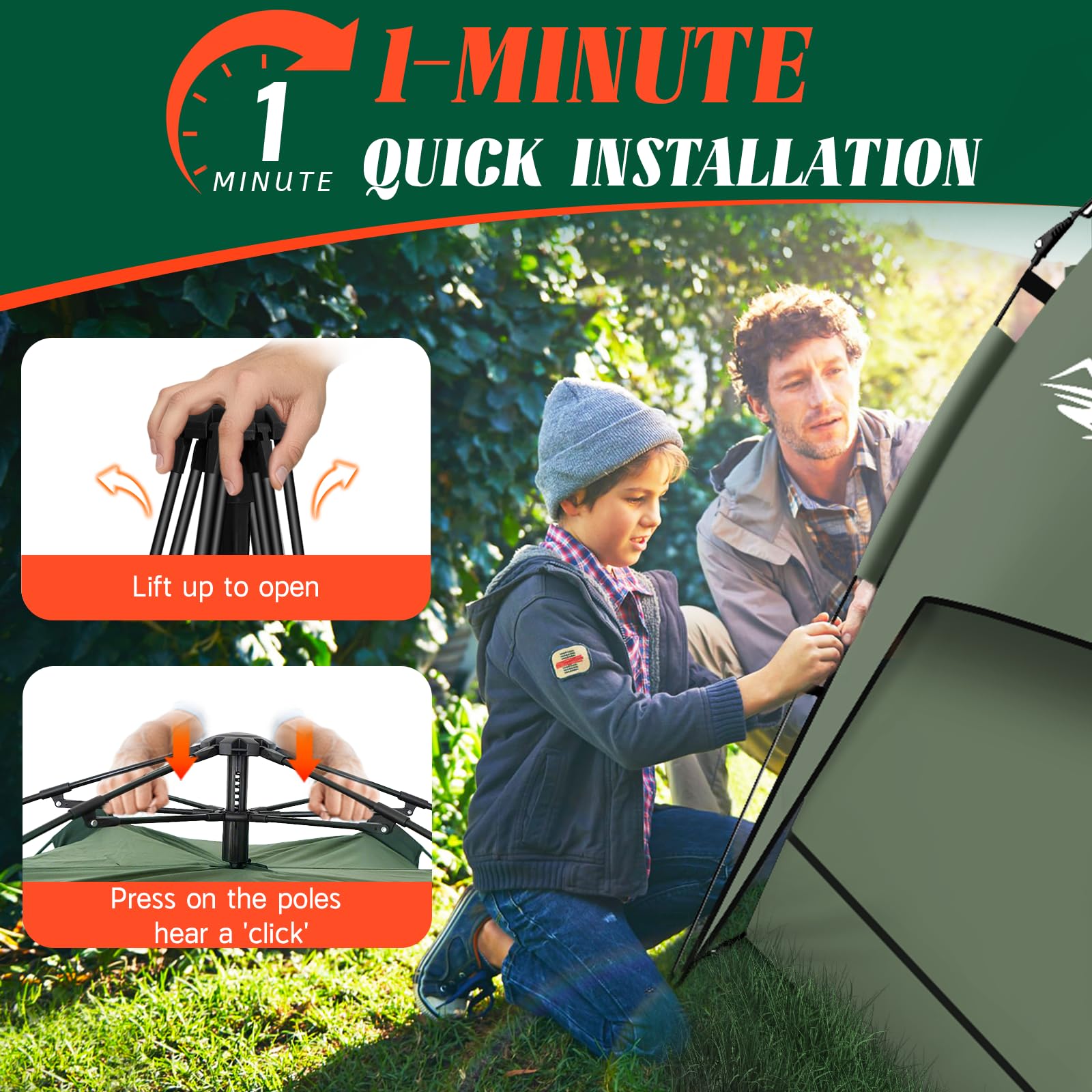 Pop Up Tents For Camping,2-3 Person Tent Easy Setup,Waterproof & Windproof Camping Tents, 60S Instant Double Layer Tent For Trek