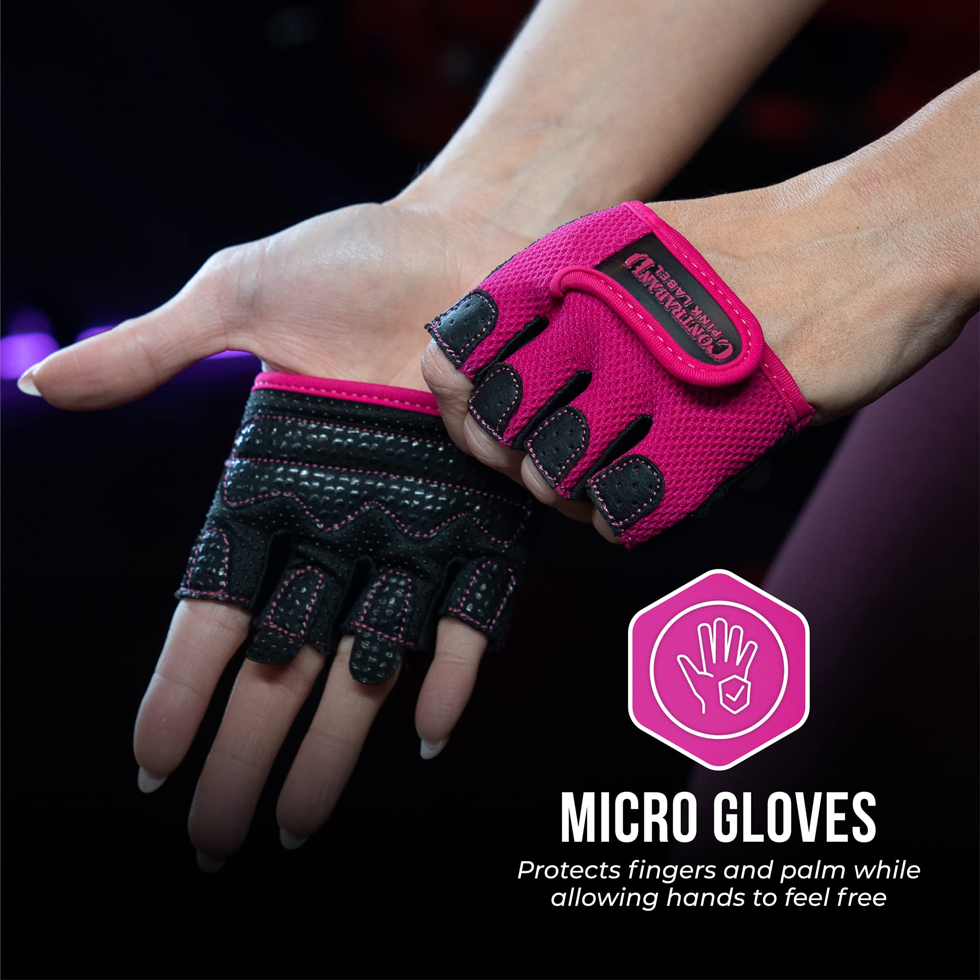 Contraband Pink Label 5537 Womens Micro Weight Lifting Gloves W/ Grip-Lock Silicone Padding (Pair) - Minimalist Half Gloves - Ap