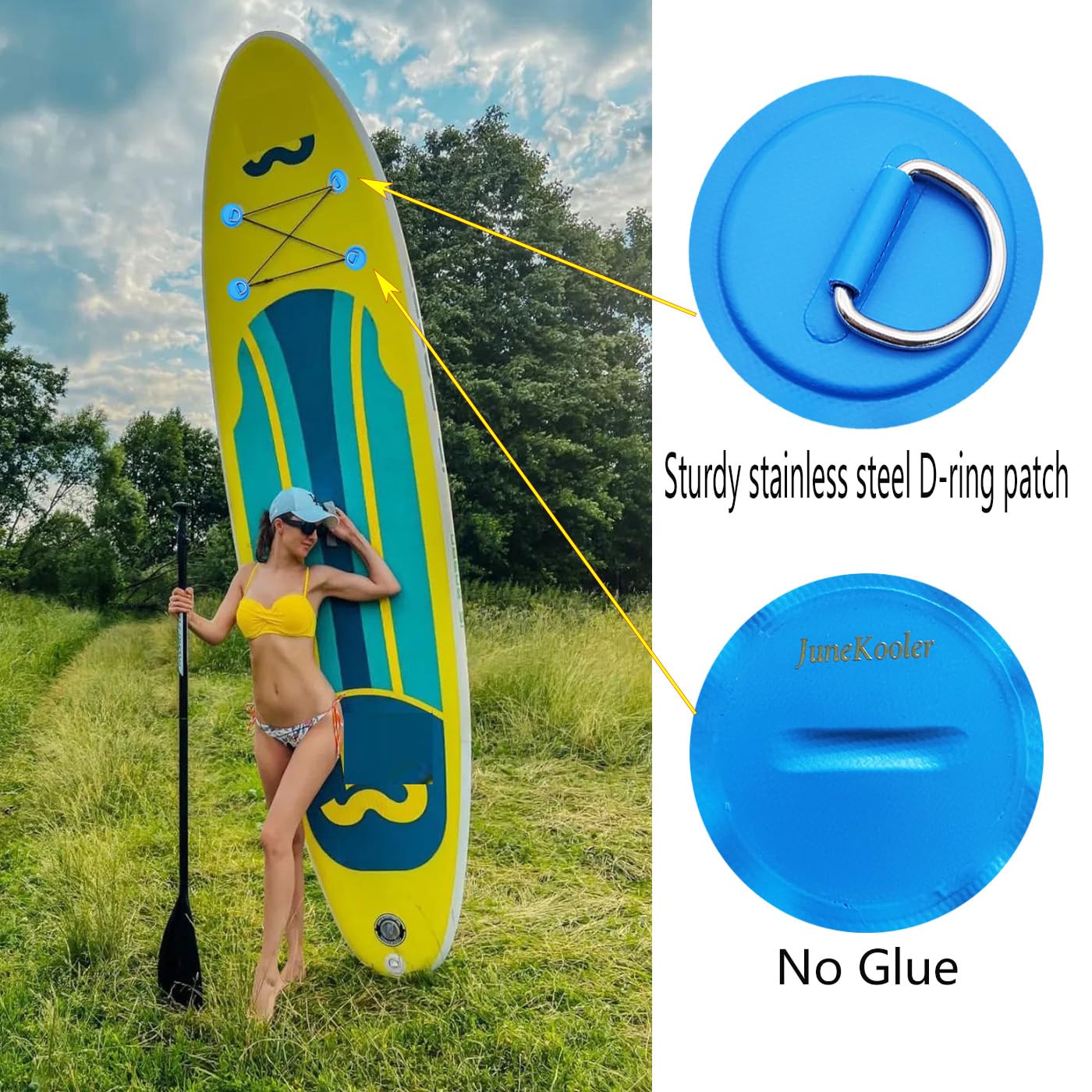 6Pieces Pad/Patch D Rings For Pvc Inflatable Boat Canoe Raft Stainless Steel D-Ring Dinghy Kayak Surfboard Paddle Board (Blue)