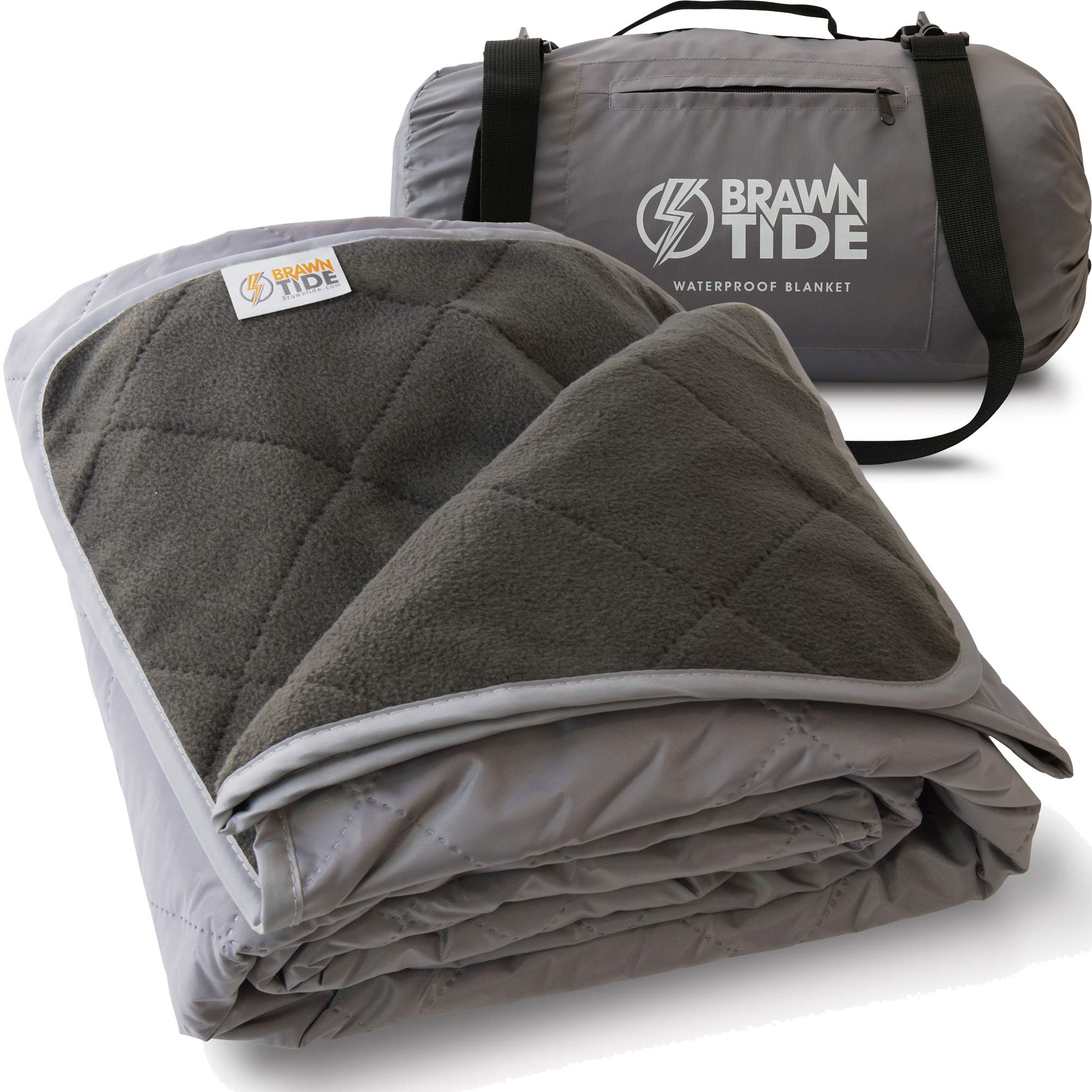 BRAWNTIDE Large Outdoor Waterproof Blanket - Great for Beach, Stadium, Camping, Extra Thick Fleece, Warm, Windproof, Sandproof, 