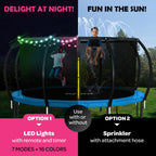 Trampoline for Kids and Adults - 8Ft 10Ft 12Ft 14FT 15ft 16ft Trampoline with Net - with Bonus Sprinkler and LED Lights/ASTM Cer