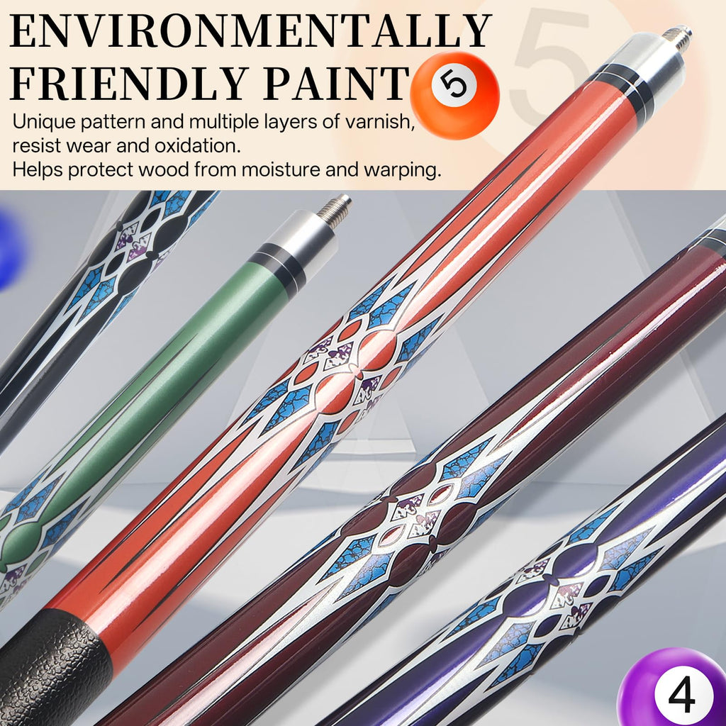 Kmise Pool Stick Set of 5, 58 Inch Pool Cue Stick,Snooker Play Billiard Pool Sticks for Men Professional,17oz 18oz Pool Stick fo