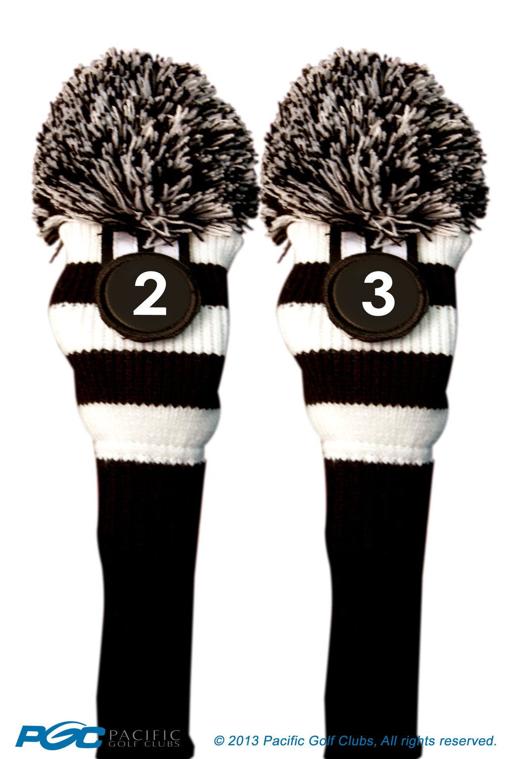 Majek #2 & 3 Hybrid Combo Pack Rescue Utility Black And White Golf Headcover Knit Pom Pom Retro Classic Vintage Head Cover