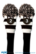 Majek #2 & 3 Hybrid Combo Pack Rescue Utility Black And White Golf Headcover Knit Pom Pom Retro Classic Vintage Head Cover