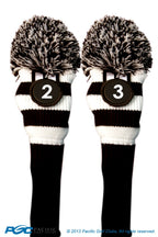 Majek #2 & 3 Hybrid Combo Pack Rescue Utility Black And White Golf Headcover Knit Pom Pom Retro Classic Vintage Head Cover