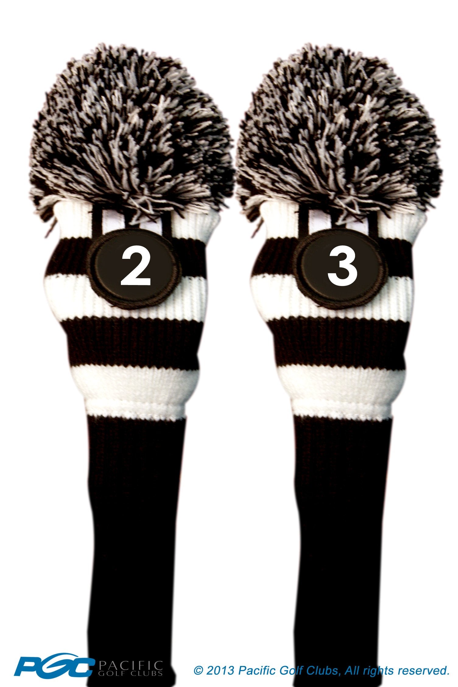 Majek #2 & 3 Hybrid Combo Pack Rescue Utility Black And White Golf Headcover Knit Pom Pom Retro Classic Vintage Head Cover