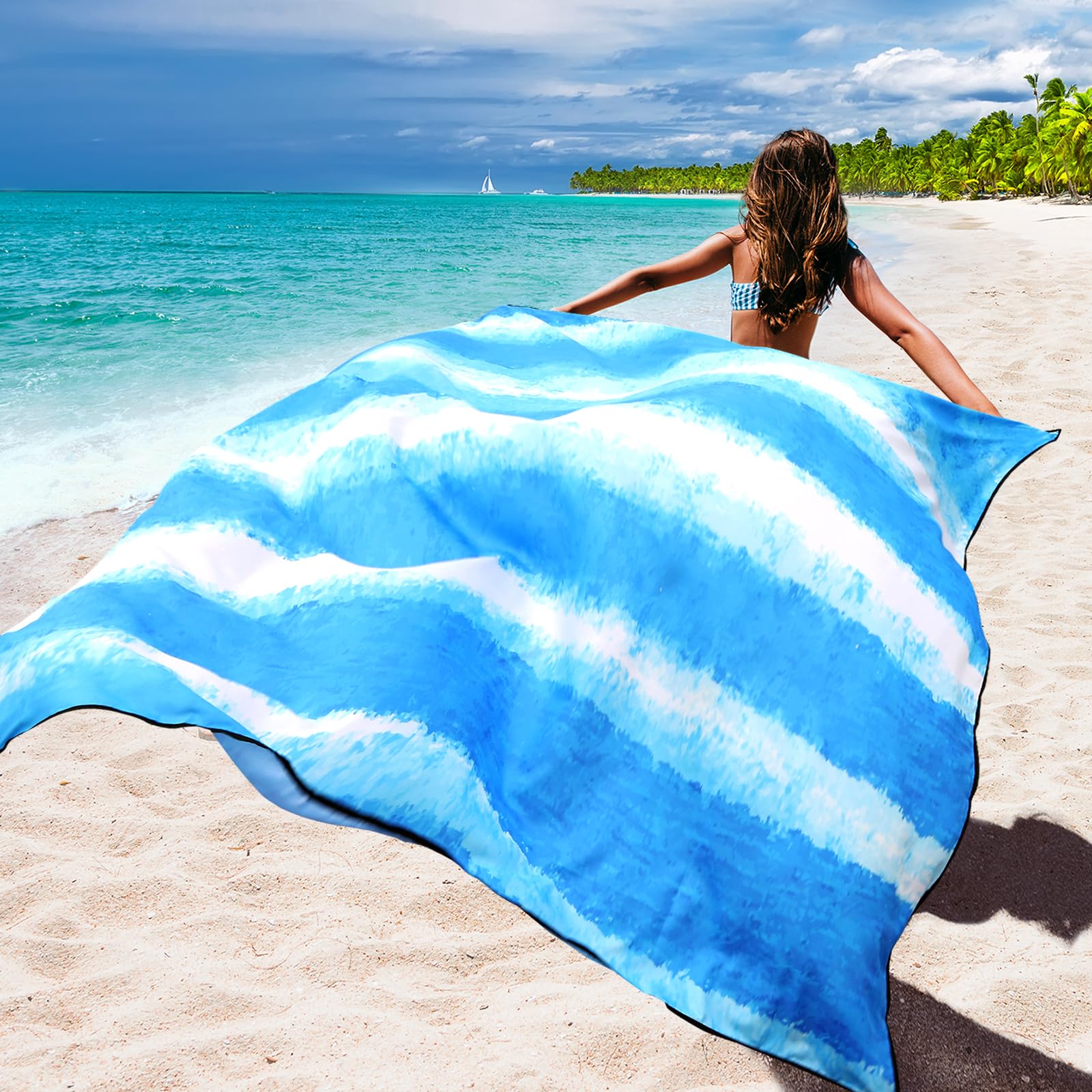 Aisparky Beach Blanket Waterproof Sandproof Extra Large Beach Mat 79 X 83/120X108 For 2-8 Adults Quick Drying Durable Outdoor Pi