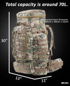 Xmilpax Large Military Backpack Army Rucksack Tactical Molle Pack For Camping Backpacking Hunting Bushcraft Adventure 70L