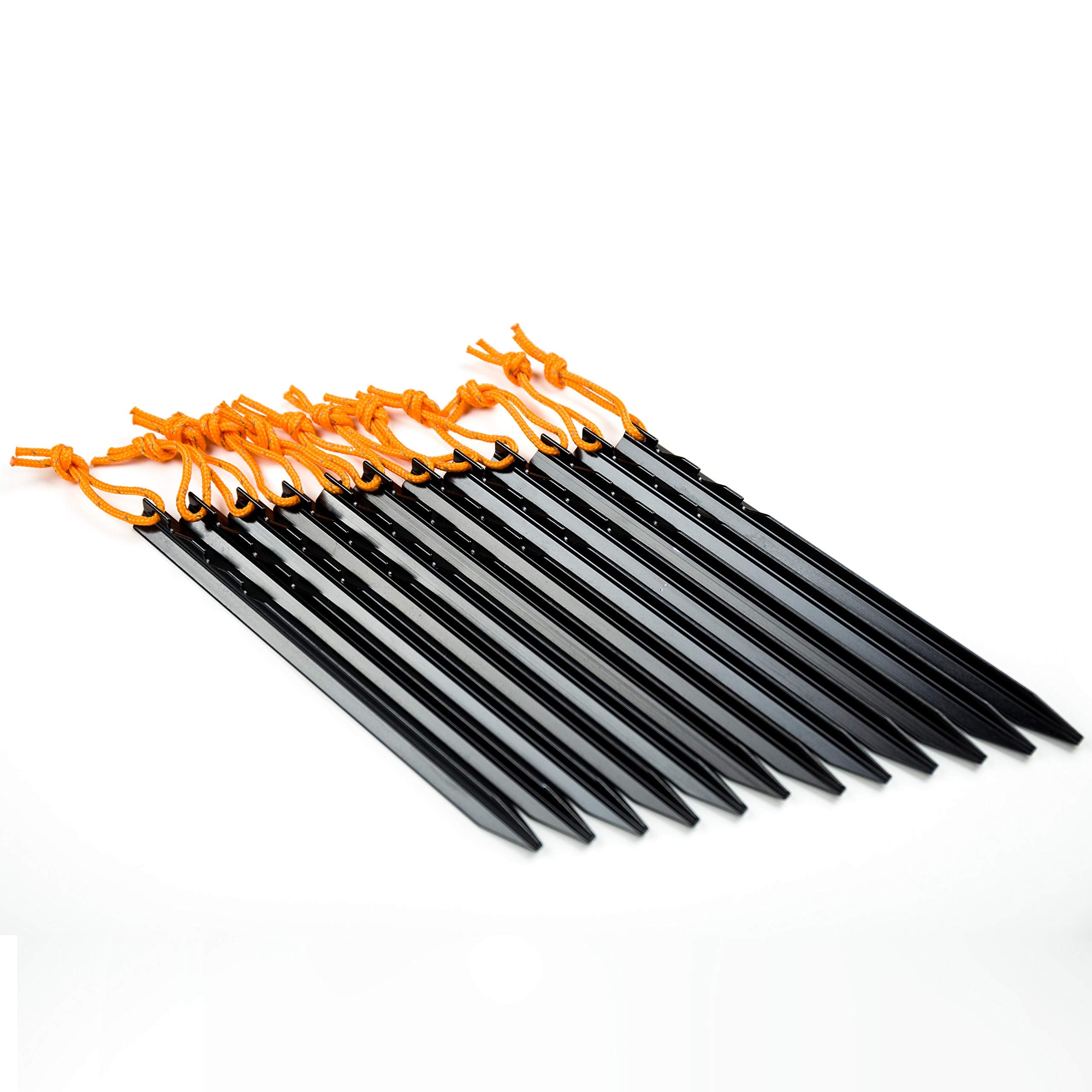 Aluminum Tent Stakes Pegs, 12-Pack Aluminum Ground Pegs With Reflective Pull Ropes, Heavy Duty Tri-Beam Metal Stakes Pegs For Ba