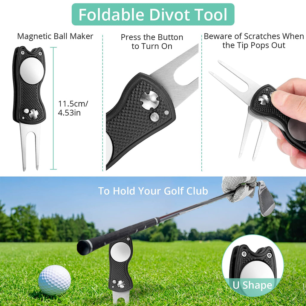 Vinteam Golf Accessories Gift Set, Golf Towel, Golf Club Brush With Groove Cleaner, Foldable Divot Repair Tool With Ball Marker,