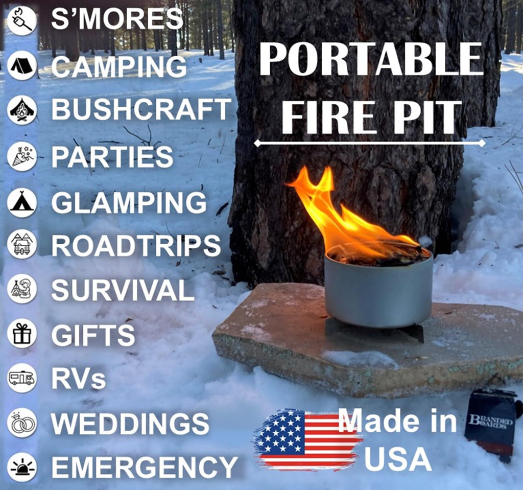 Branded Boards | Made In Usa | Portable Mini Bonfire Campfire In A Can | Reusable & Up To 5 Hours Of Burn Time | Picnics Parties