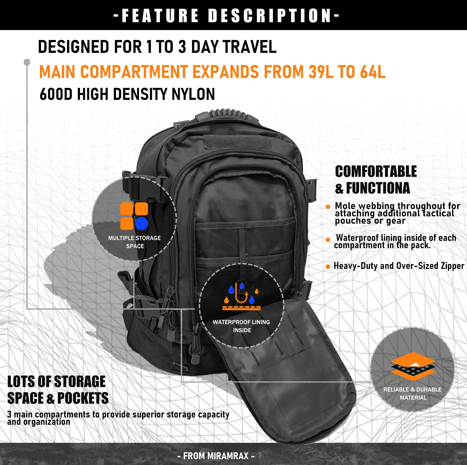 Miramrax Tactical Backpack Military Army Daypack - Assault Pack For Men Molle Backpacks Bug Out Bag 3 Day Pack For Hiking Campin