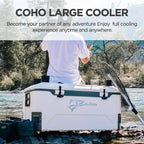 Coho 165Qt Insulated Hard Cooler With Fish Ruler, Removable Cup Holders, Magnetic Disc & Tie-Down Loops, Ice Chest For Camping,
