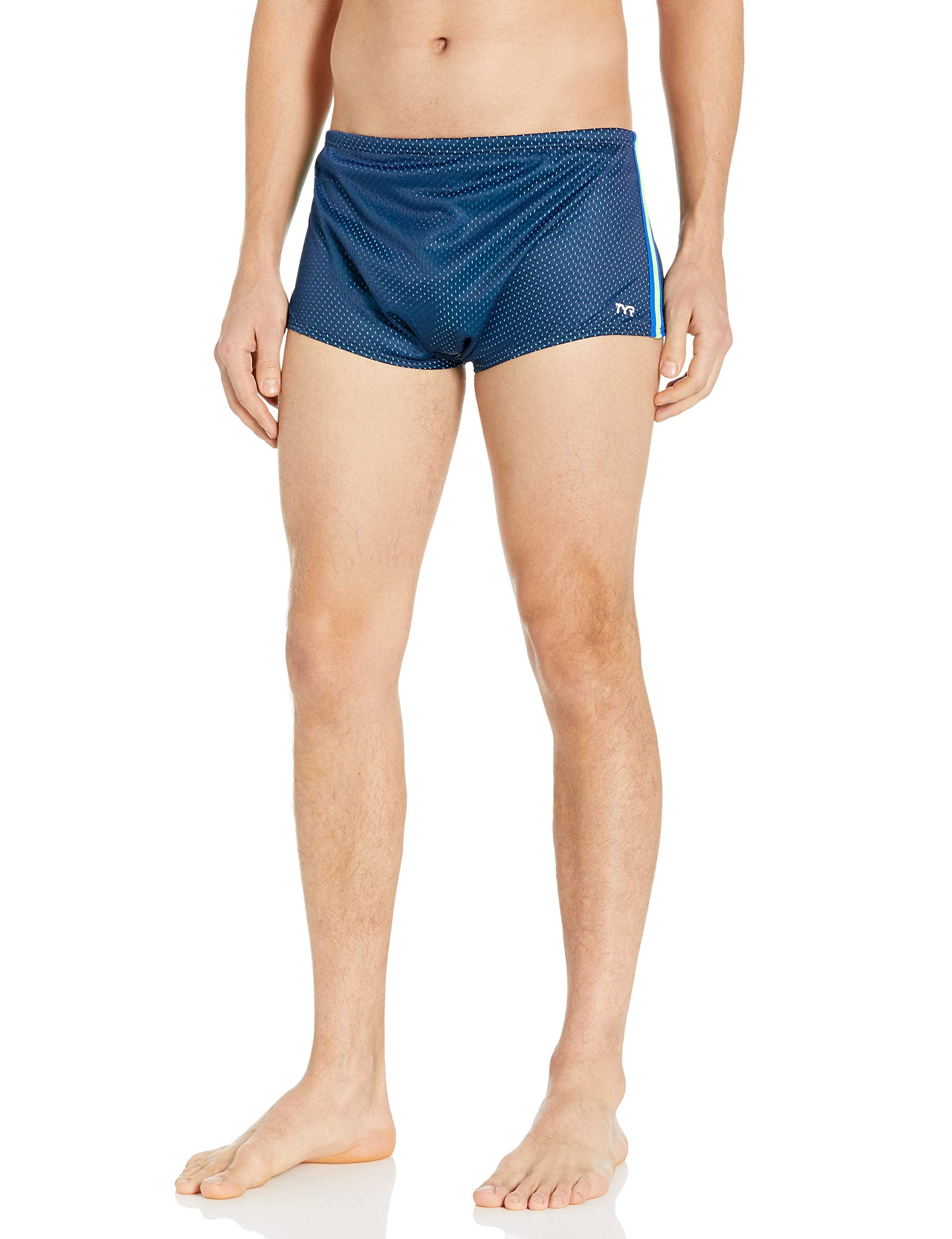 TYR Men's Standard Poly Mesh Trainer Swim Suit, Navy/Green/Blue, 40
