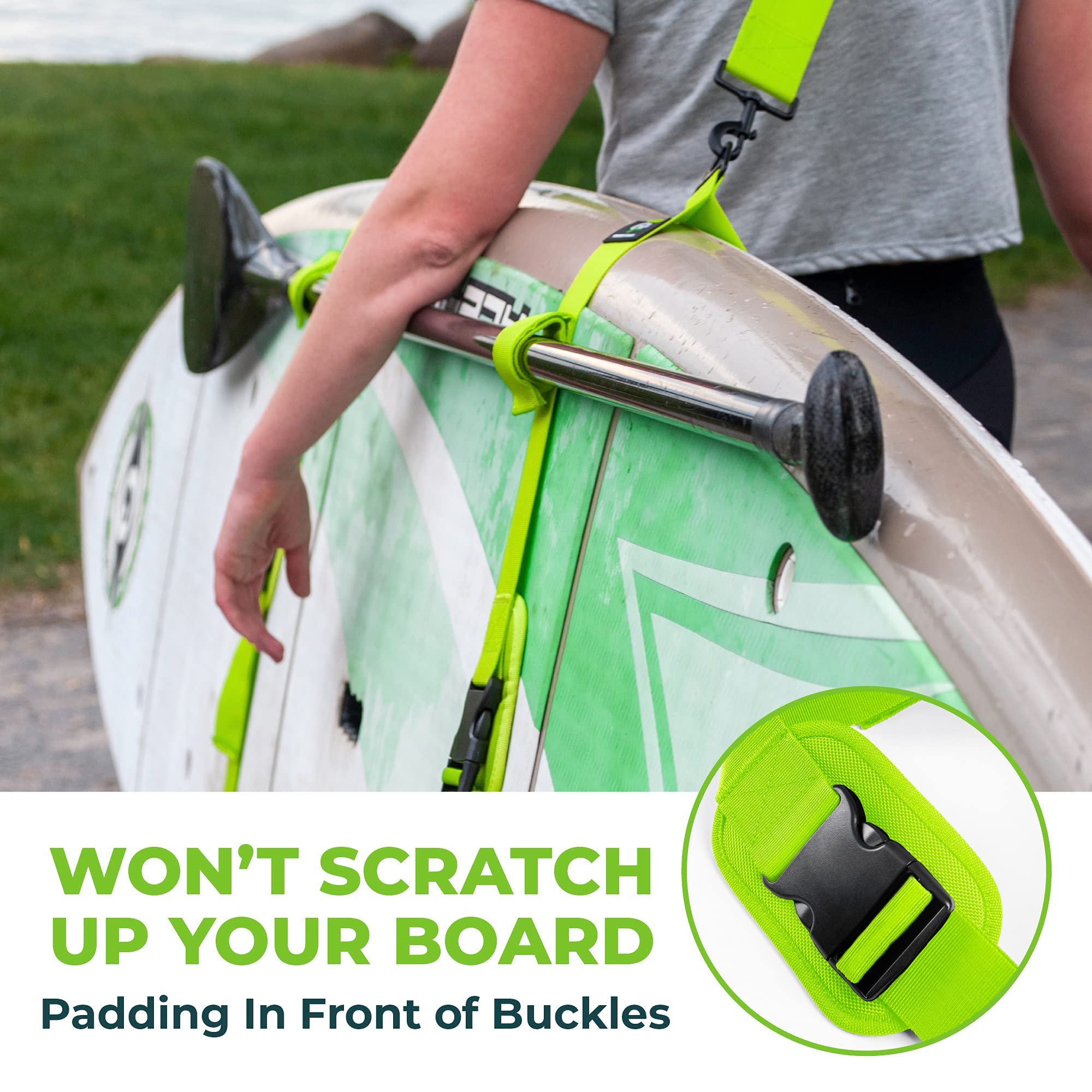 Gradient Fitness Kayak Paddle Board Carrier (Green)Surfboard Straps For Shoulder  Hands-Free Carrying Straps For Paddleboards Wi