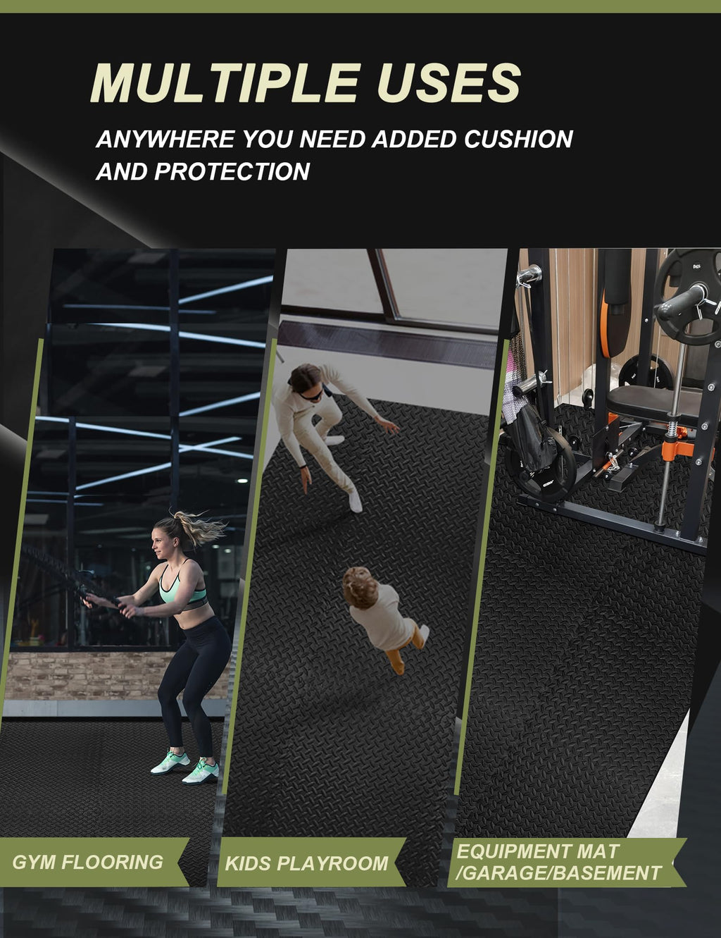 Innhom Gym Flooring Gym Mats Exercise Mat For Floor Workout Mat Foam Floor Tiles For Home Gym Equipment Garage, 12 Pieces Black