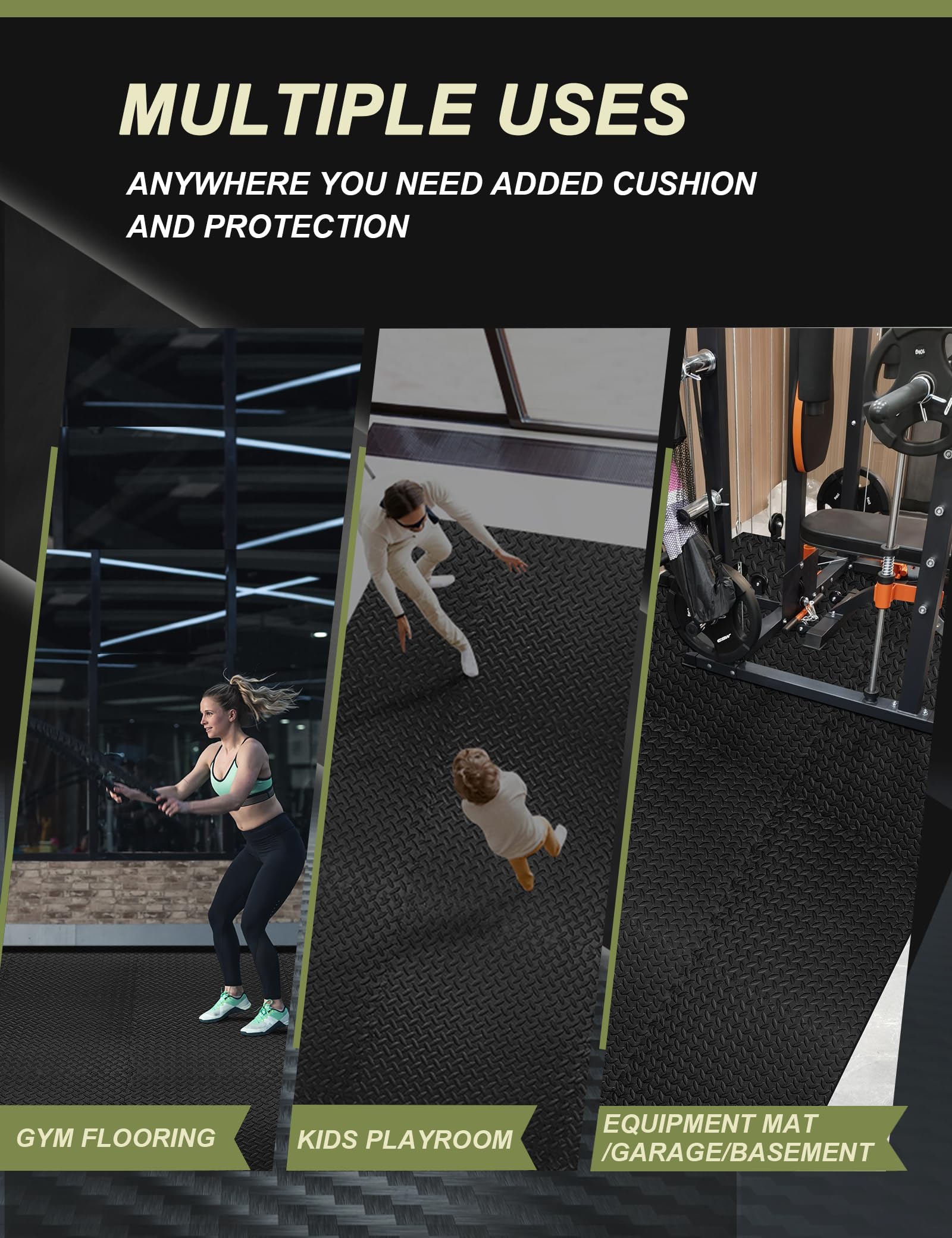 Innhom Gym Flooring Gym Mats Exercise Mat For Floor Workout Mat Foam Floor Tiles For Home Gym Equipment Garage, 12 Pieces Black