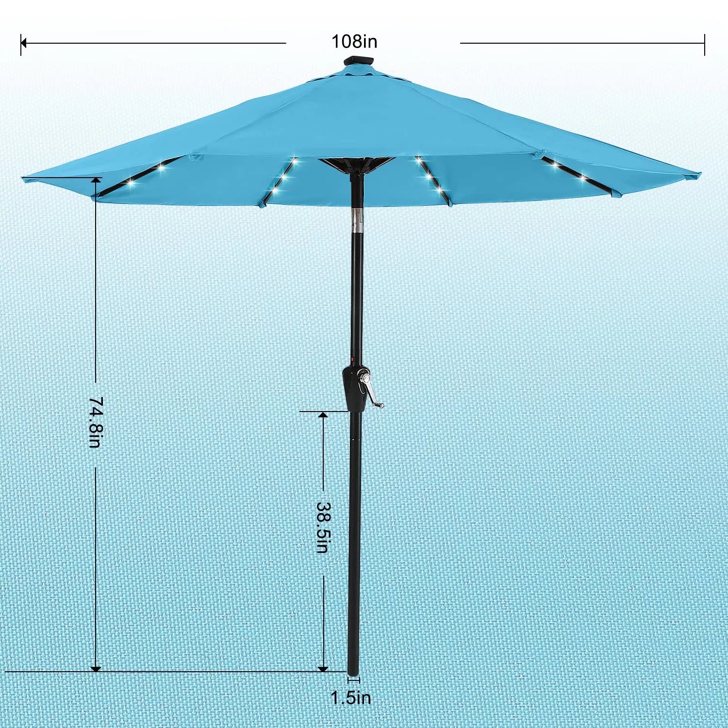 Abccanopy Durable Solar Led Patio Umbrellas With 32Led Lights 9Ft (Turquoise)