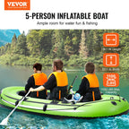 Vevor Inflatable Boat, 3-Person Inflatable Fishing Boat, Strong Pvc Portable Boat Raft Kayak, 45.6 Aluminum Oars, Fishing Rod Ho