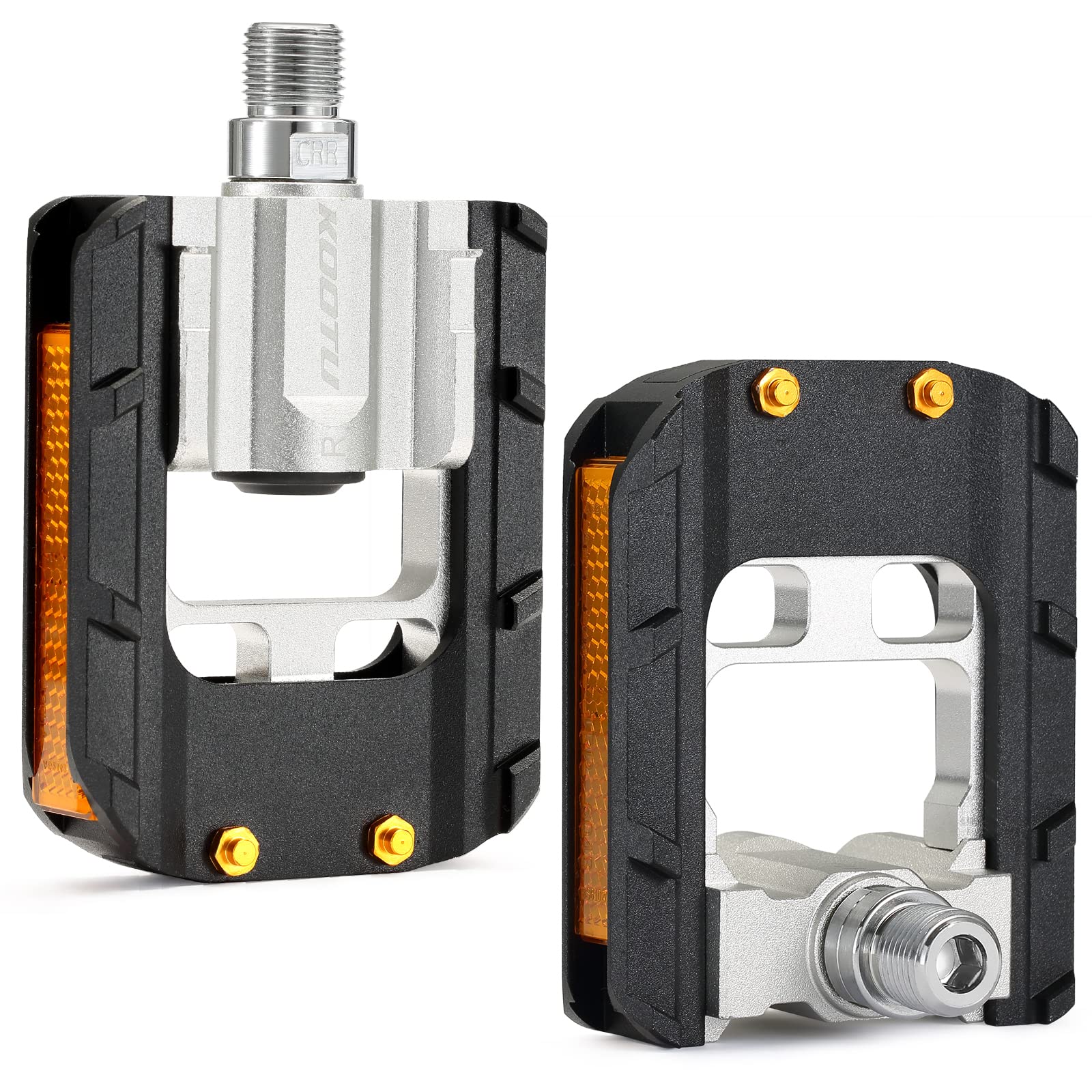 Kootu Bike Pedals With Reflective Strips, Universal 9/16 Inch Mountain Bike Pedals, Sealed Bearing Lightweight Platform, Non-Sli