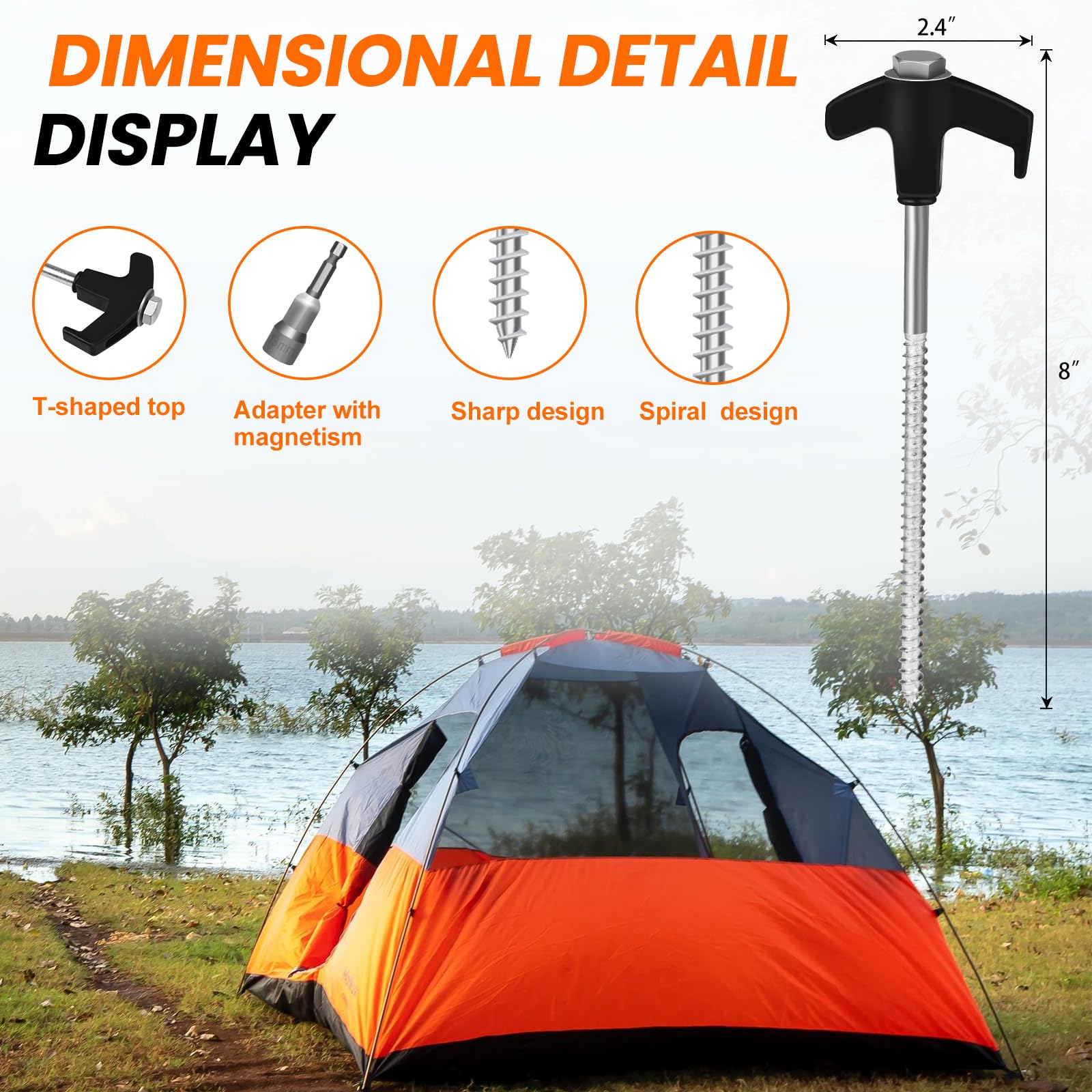 12 Pack 8 Screw In Tent Stakes Heavy Duty- Ground Anchors Screw- Tent Pegs Camping Stakes- Hex Pegs Drillable Tent Stakes And He