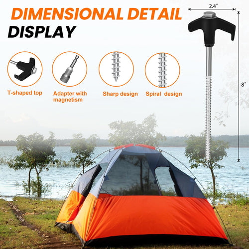 12 Pack 8 Screw In Tent Stakes Heavy Duty- Ground Anchors Screw- Tent Pegs Camping Stakes- Hex Pegs Drillable Tent Stakes And He