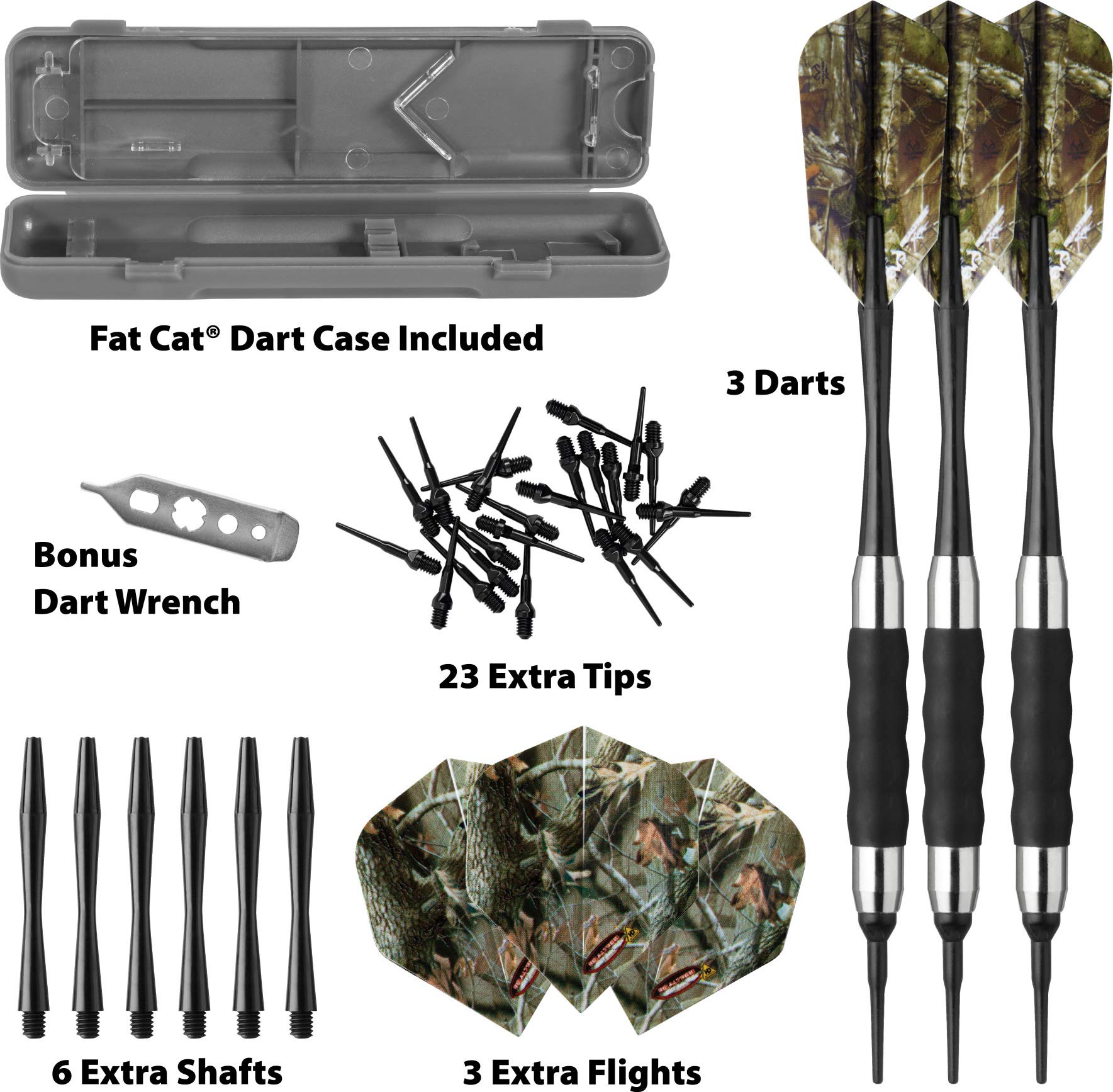 Fat Cat Realtree Hardwoods Hd Camo Soft Tip Darts With Storage/Travel Case, 16 Grams