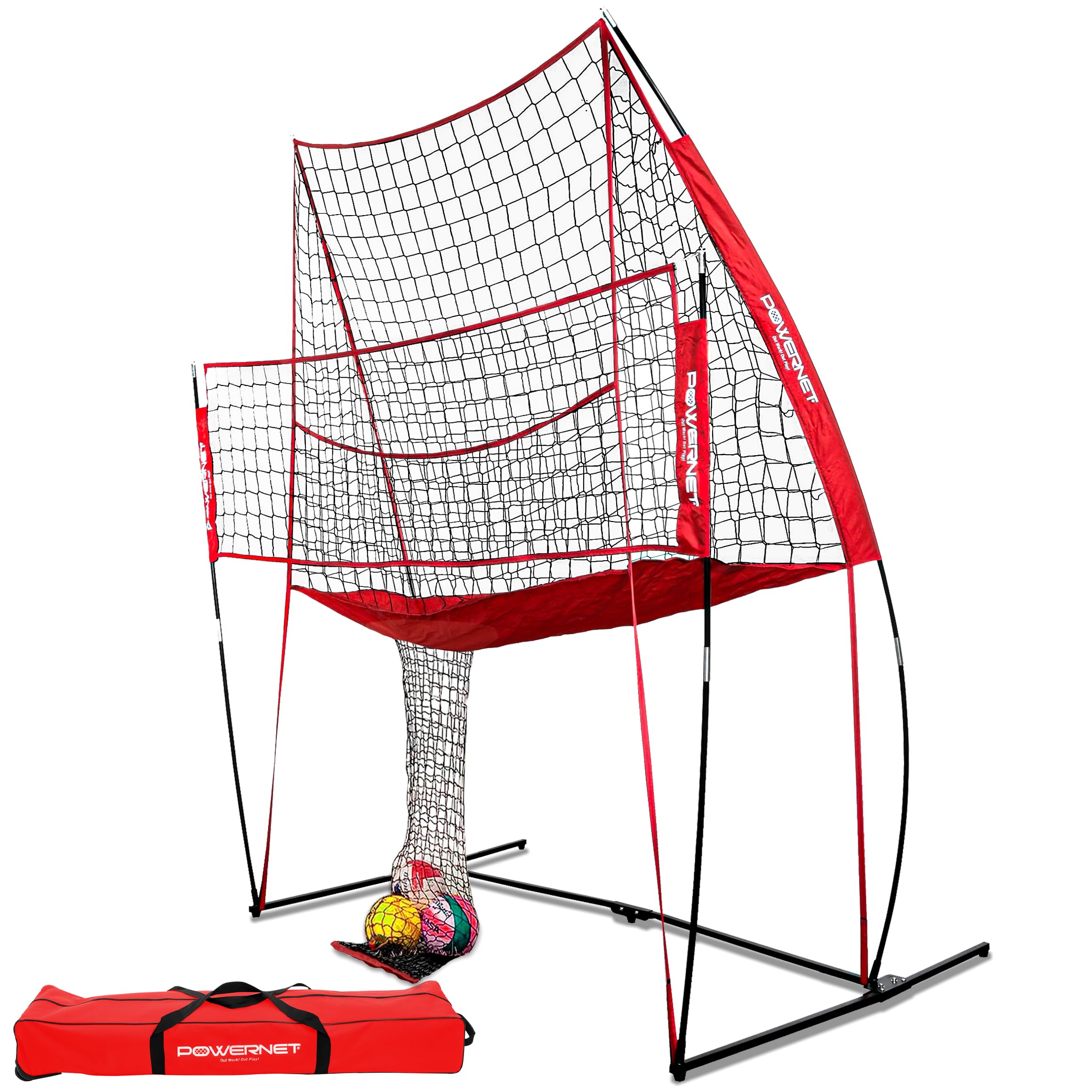 Powernet Volleyball Practice Net Station, 8 Ft Wide By 11 Ft High, Ball Return, Great For Hitting And Serving Drills, Perfect Fo