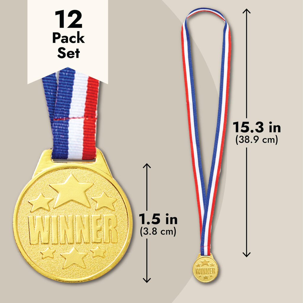 Juvale 12 Pack Gold Winning Participation Medal Awards For Contests With Neck Ribbon For Sports, Competitions, Tournaments, Spel