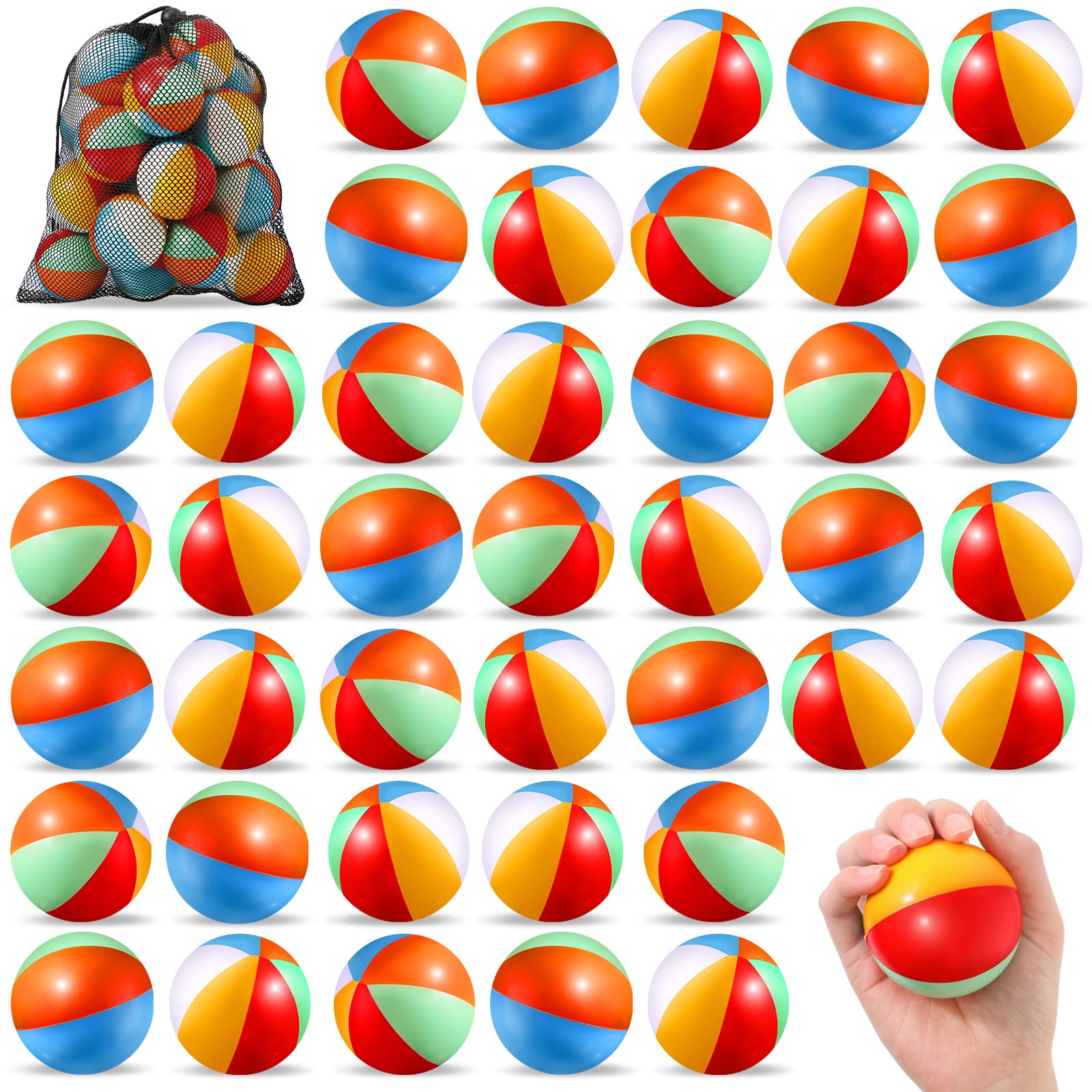 Hungdao 50 Pcs Beach Stress Balls 2.5 Inch Mini Beach Ball Stress Ball Relief Stress Ball Swimming Pool Game Toy Foam Sports Bal