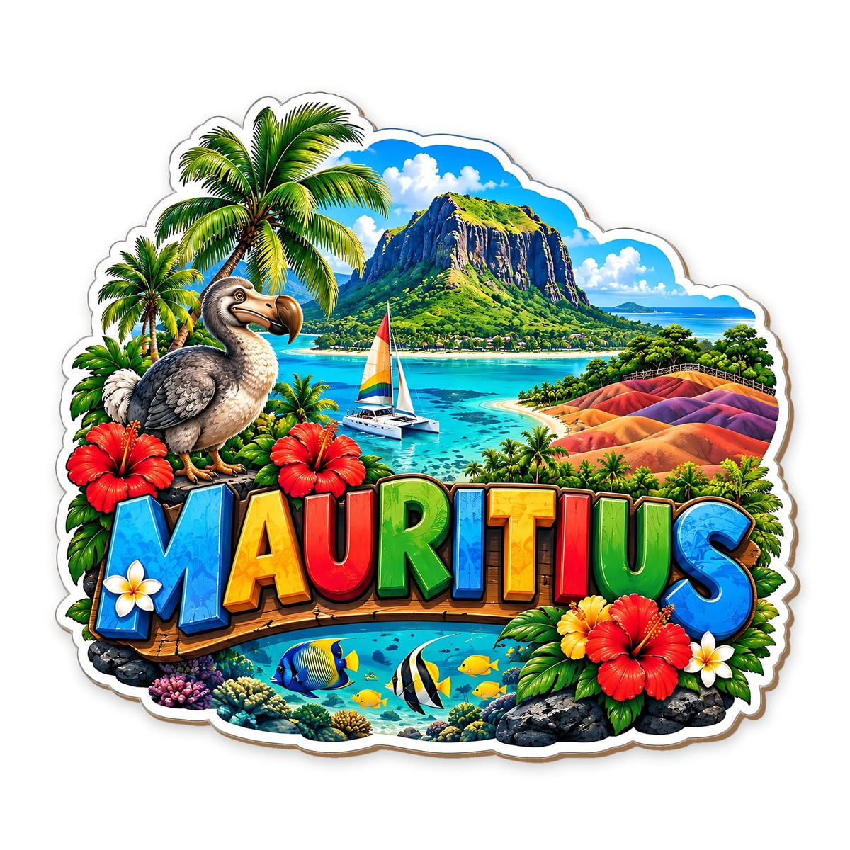 Sketchfab Mauritius Fridge Magnet Souvenir, Country Theme Stylish Wooden Refrigerator Magnet, 3x3 Inch DieCut MDF World Travel