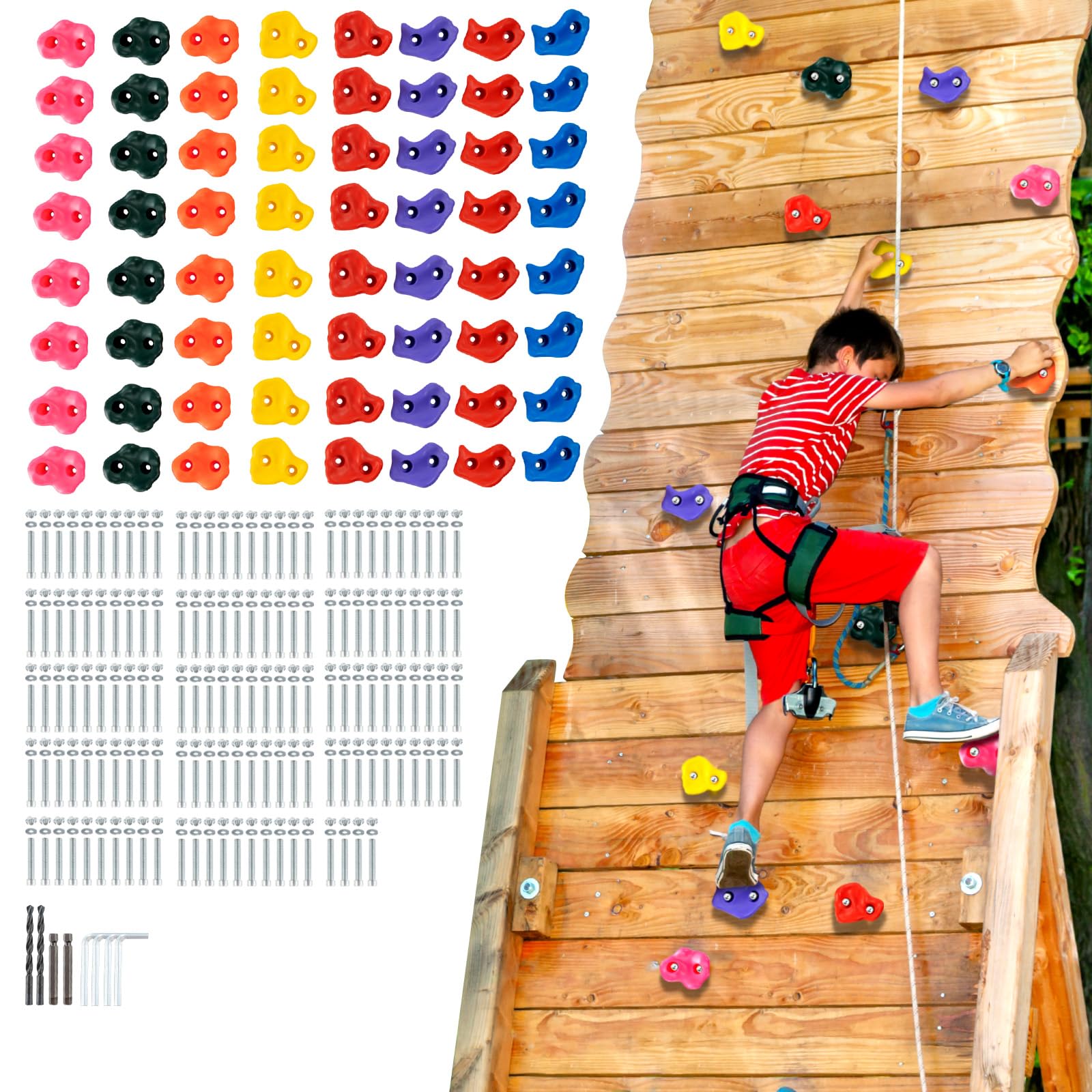 Vevor 72 Rock Climbing Holds For Kids And Adults, Multi-Colored Climbing Rock Wall Grips For Indoor And Outdoor Playground Play