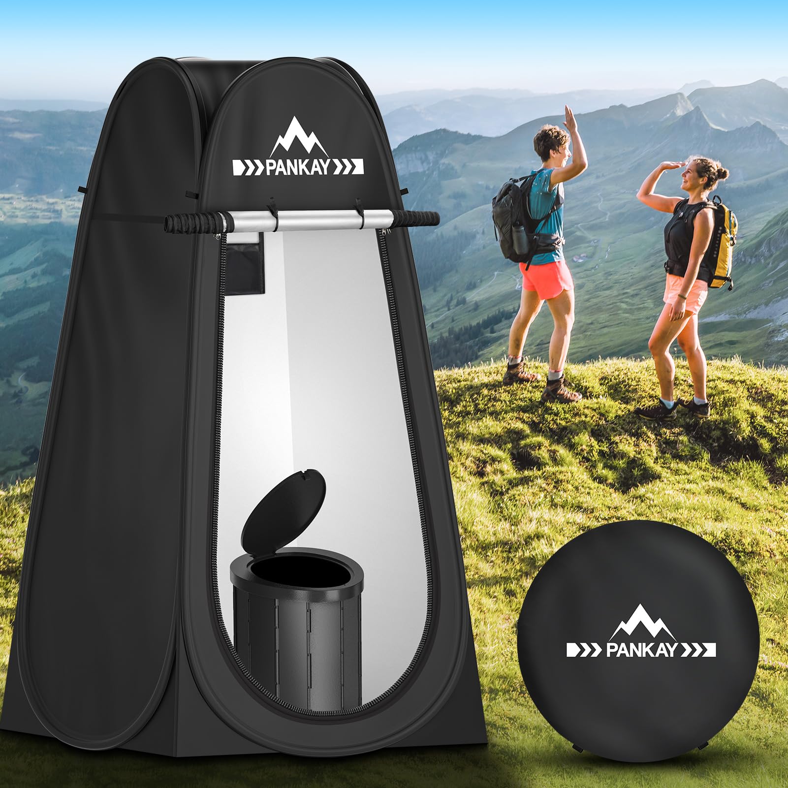 Pankay Camping Toilet With Pop Up Privacy Tent, X Large Portable Toilet Potty For Adults, Outdoor Camping Shower Tents Changing