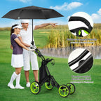 Gymax Folding Golf Push Cart, Height Adjustable Portable Caddy Cart With Umbrella Holder, Waterproof Bag, Built-In Cooler & Foot