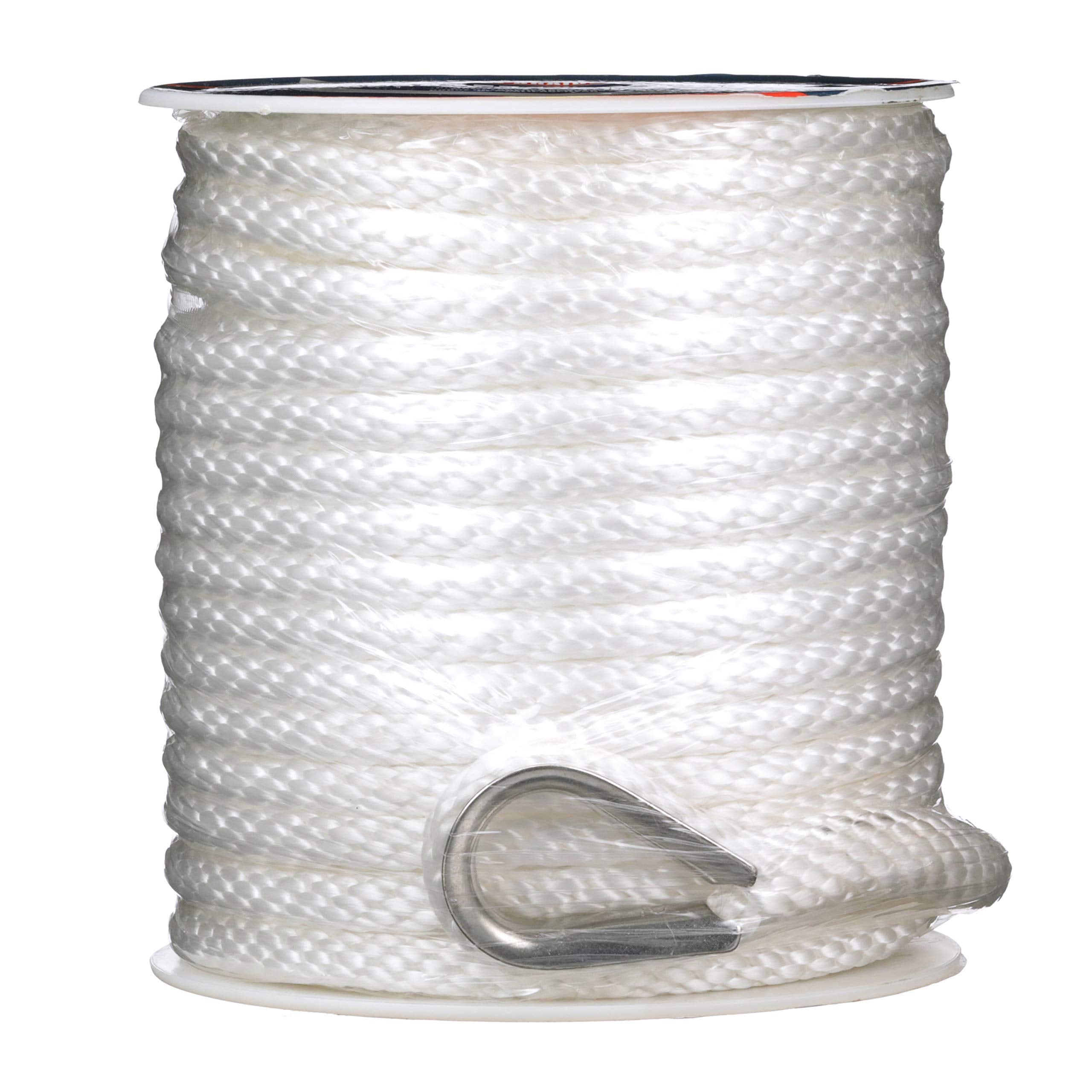 Attwood 11724-1 Solid Braid Multifilament Polypropylene Anchor Line With Thimble 3/8-Inch X 100-Feet, White