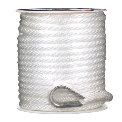 Attwood 11724-1 Solid Braid Multifilament Polypropylene Anchor Line With Thimble 3/8-Inch X 100-Feet, White