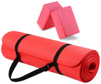 Fitvids All Purpose 1/2-Inch Extra Thick High Density Anti-Tear Exercise Yoga Mat With Carrying Strap And Yoga Blocks, Red