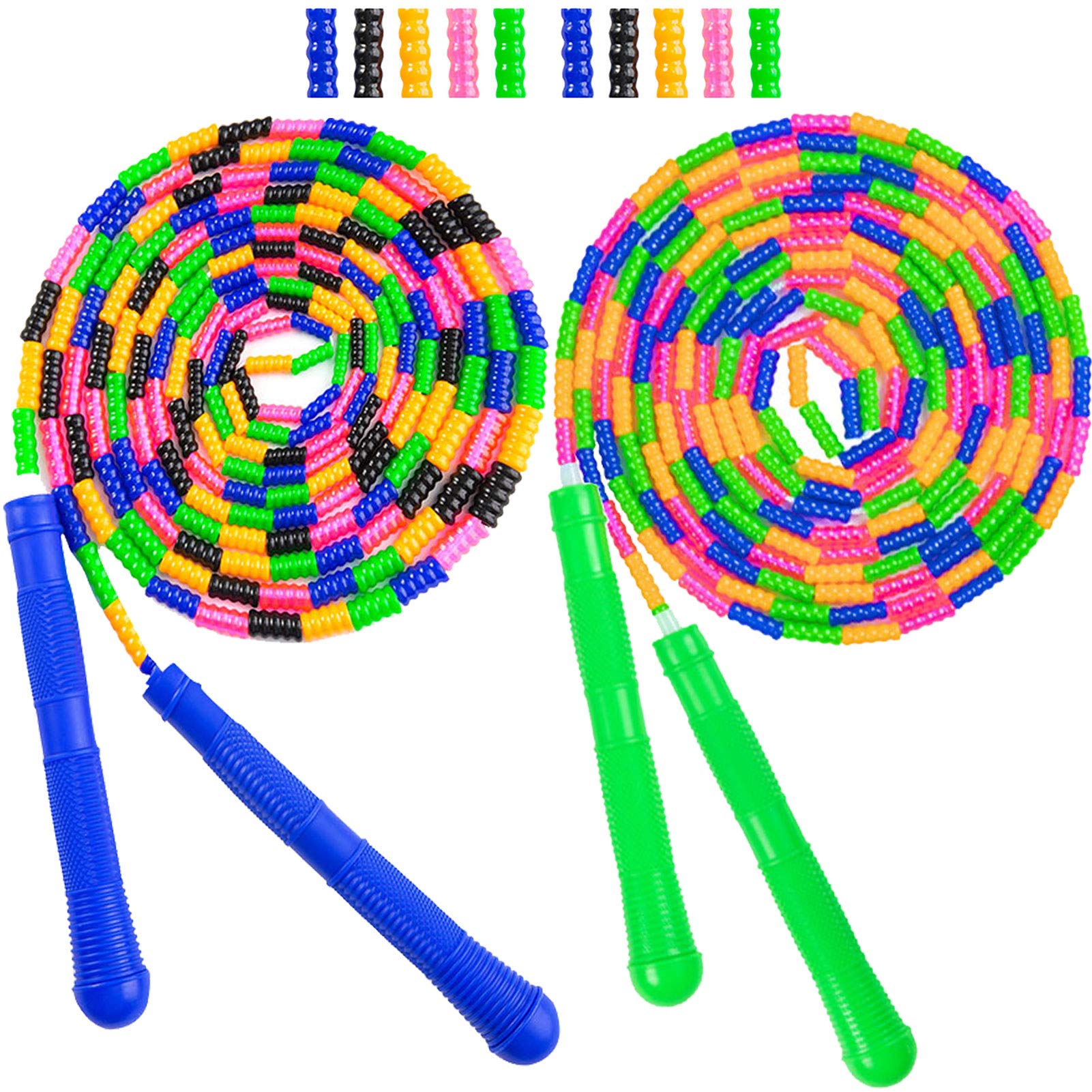 Beprezco Long Double Dutch Jump Rope 16 Ft 2 Pack, Jump Rope for Kids Adults, Beaded Segmented Skipping Rope (Blue&Green)