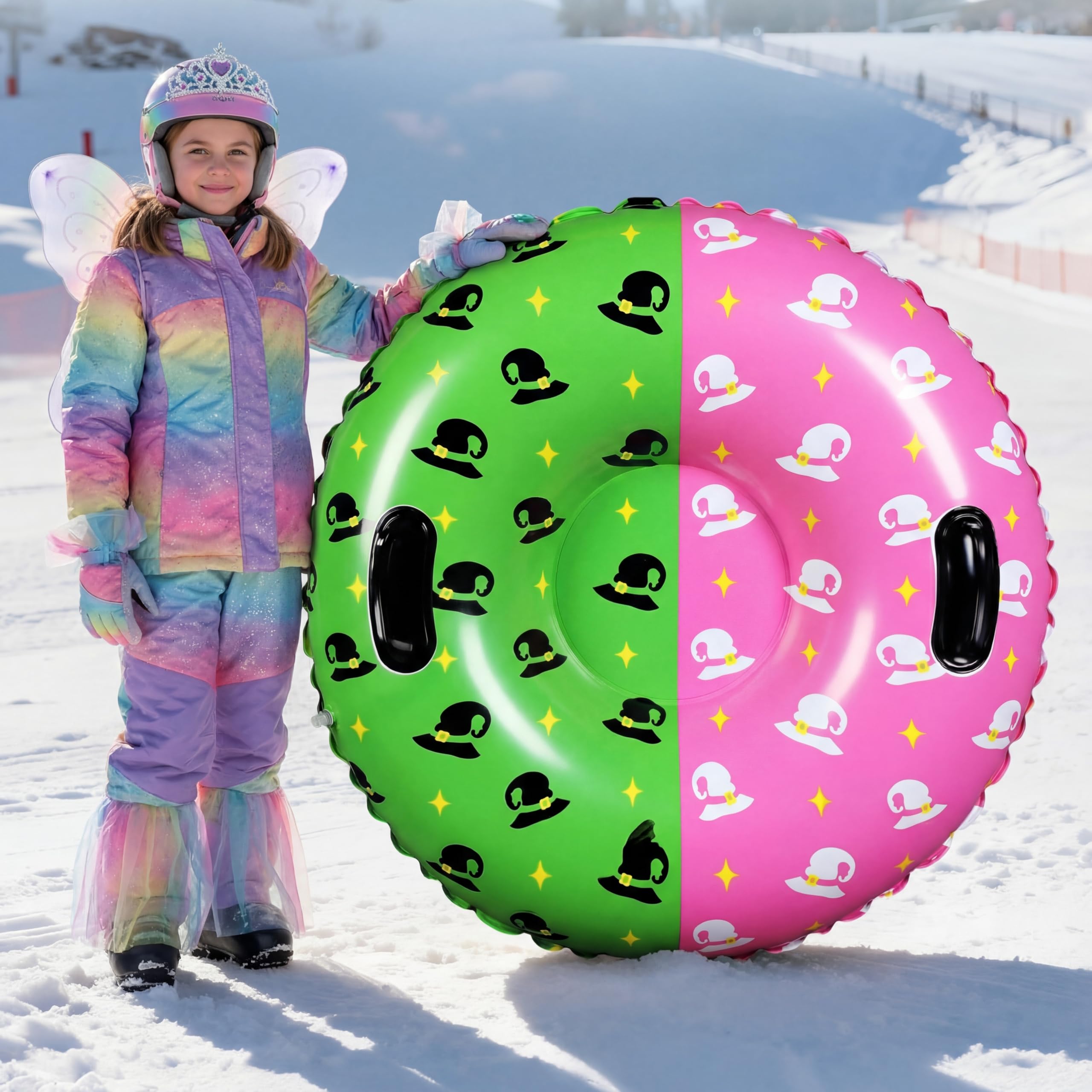 Sotiff 1 Pack Snow Tubes for Kids, 36 Inch Thickened Heavy Duty Inflatable Snow Sleds for Winter with Sturdy Handles Durable Win