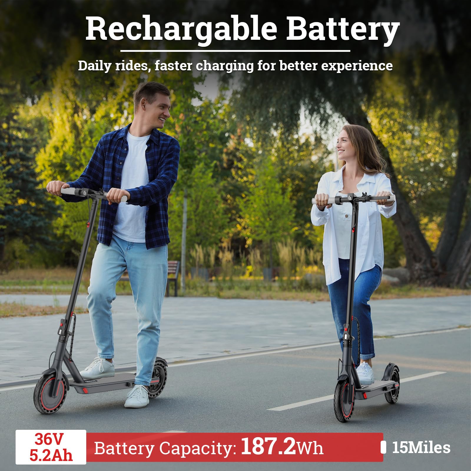Qlaway Electric Scooter - Top Speed 19 MPH, Max 15 Miles Ranges, 8.5 Solid Tire, Powerful 350W Motor, Load 264LBS, Aluminum Allo