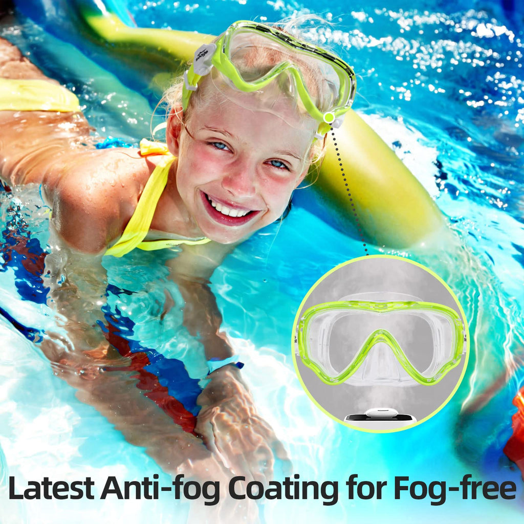 Kids Swim Goggles Snorkel Mask Diving Scuba Mask Snorkeling Goggles For Kids Boys Girls Youth, Anti-Fog 180 Clear View Kids Pool