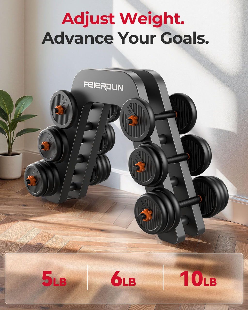 FEIERDUN 4-in-1 Adjustable Dumbbells,48lbs Free Weight Set for Home Gym - Use as Barbell, Kettlebells, Push-Up Stand - Ideal for