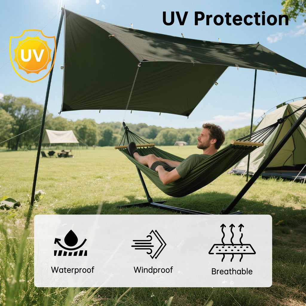 Free Soldier Camping Tarp Waterproof Portable Multifunctional Outdoor Camping Traveling Awning Backpacking Shelter Rain Tarp (Da