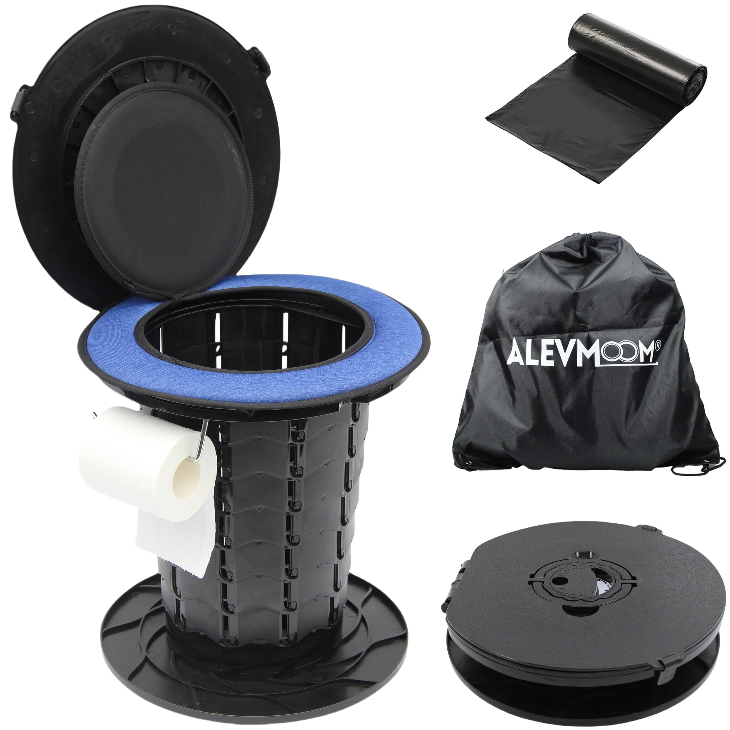 Alevmoom Retractable Portable Toilet With Cushion - 330Lbs Capacity 13.7 Height Adjustable Camping Toilet Foldable Travel Toilet