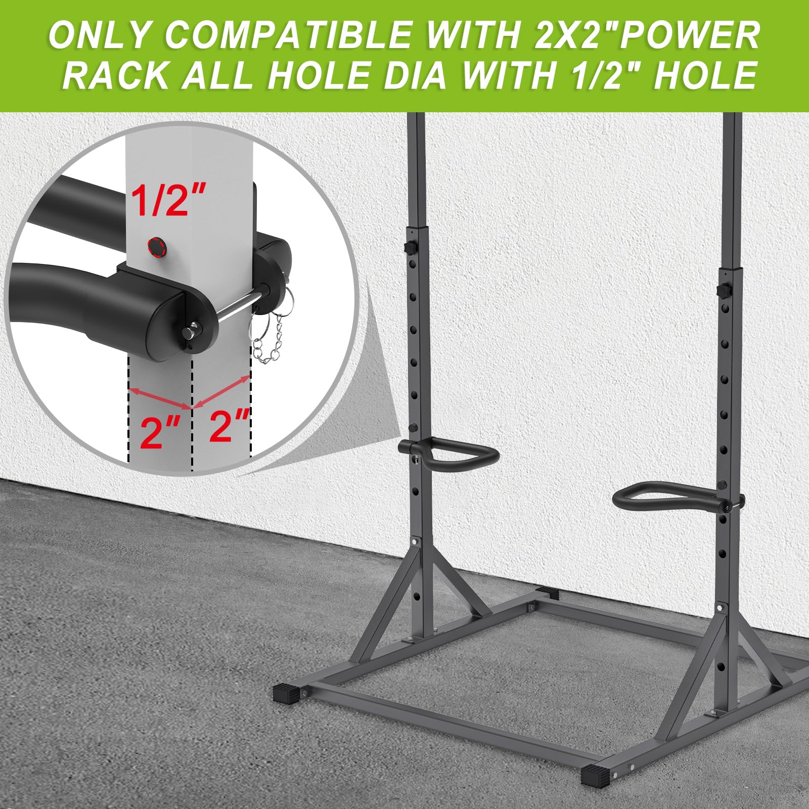 Seleware Solid Dip Bar Attachment For 2'' X 2'' With 1/2'' Hole Power Cage Squat Rack, Set Of 2 Dip Bar Multi-Grip Handles For S