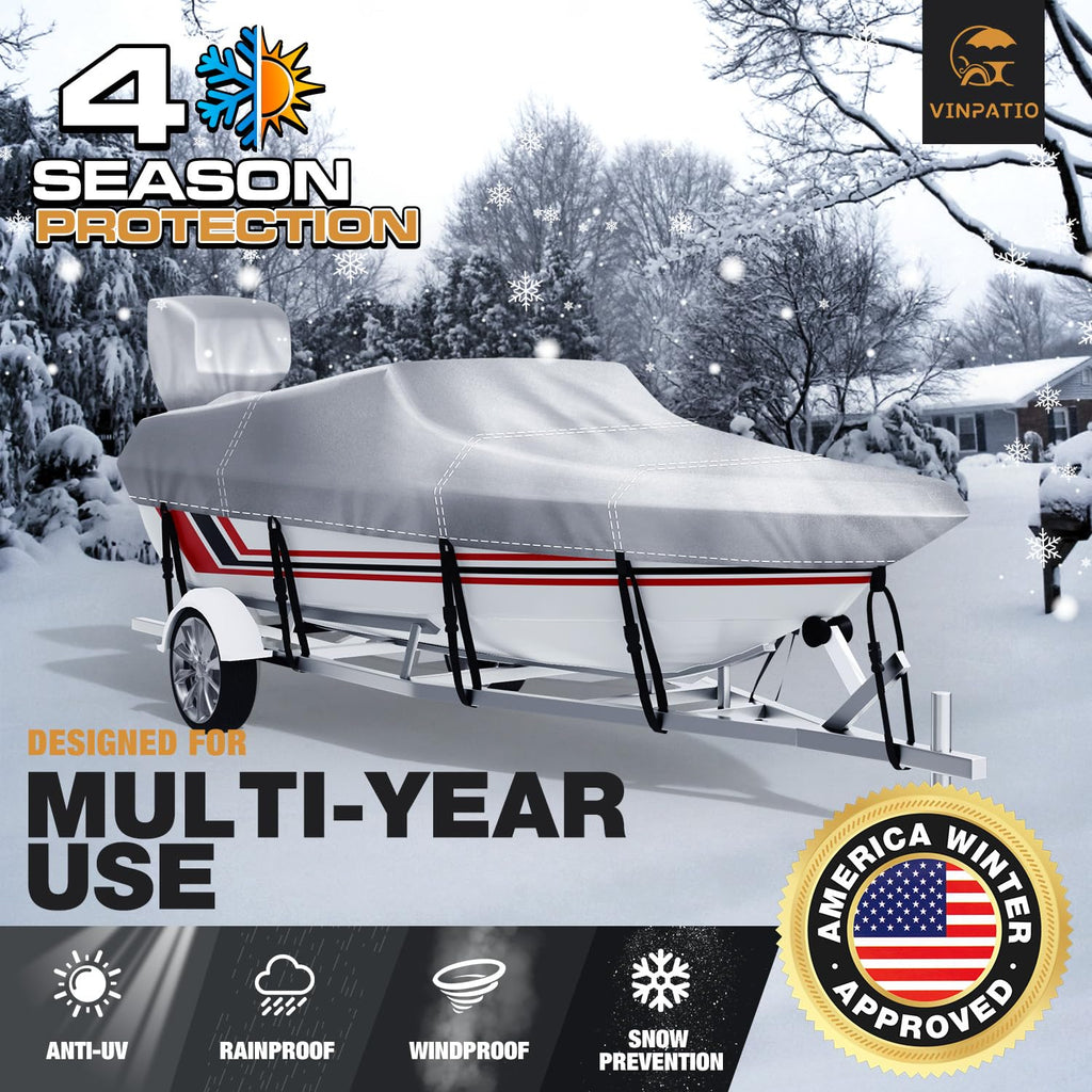 Vinpatio Boat Cover With Motor Cover, 20-22 Ft Heavy Duty 100% Waterproof Boat Covers Marine Grade Bass Boat Cover Fits V-Hull R